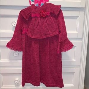 Girls 4/5 Cranberry dark pink dress & 18” doll outfit